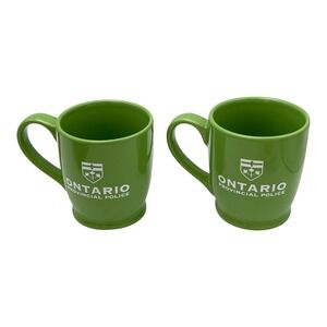 O.P.P. Coffee Mugs Green Ontario Provincial Police Set of 2 Ceramic New 17 oz